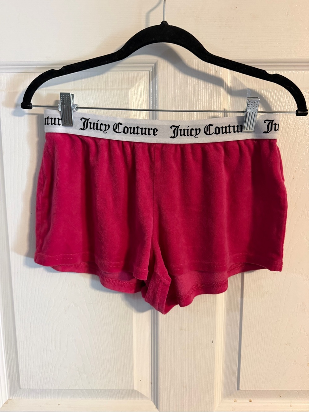 Juicy Couture Hot Pink Velour Lounge Shorts with Branded White Waistband